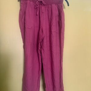 Rewash Rose-Pink Smocked Waist Rayon Pants